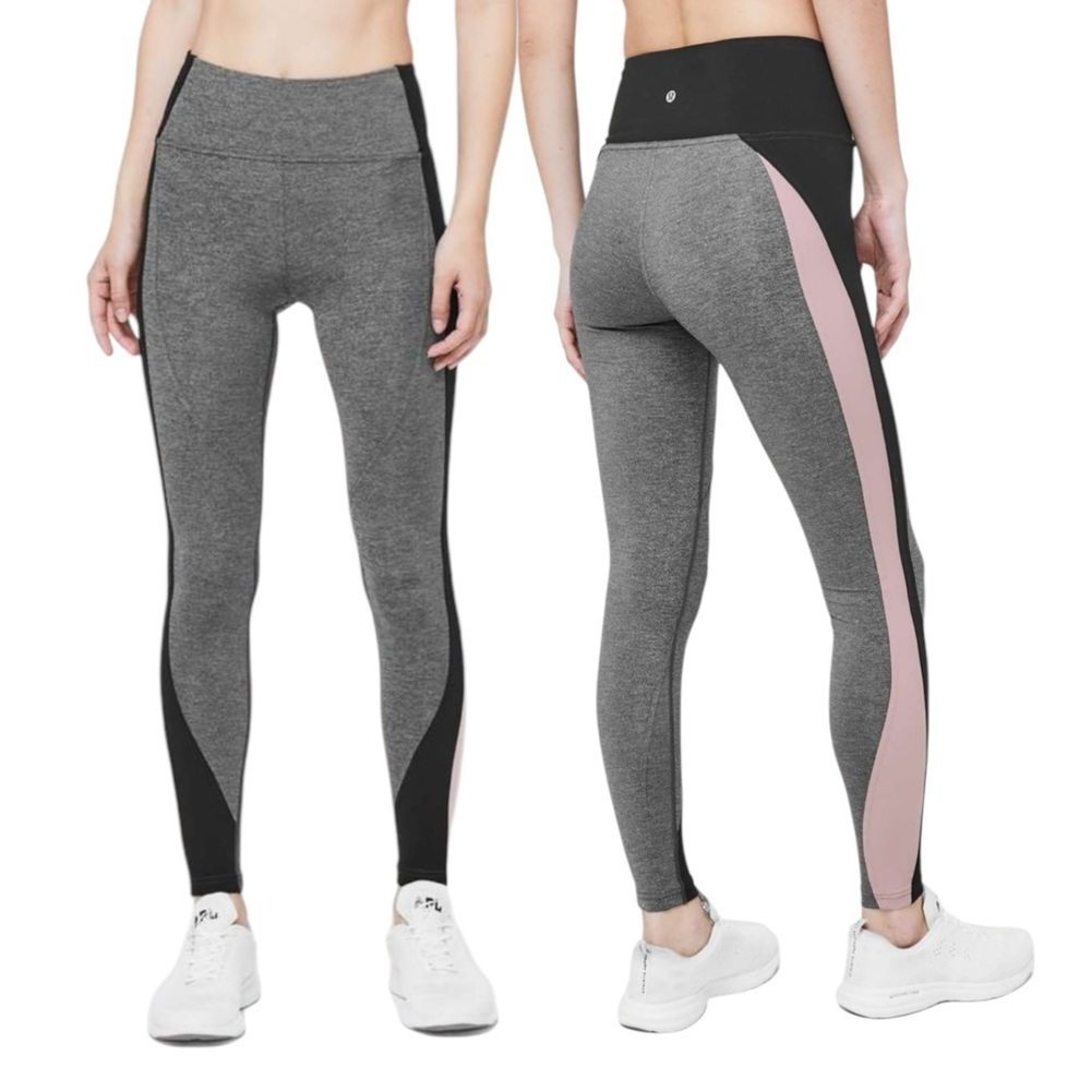 Lululemon Get Going Train Tight *28" Size 8 Heathered Black / Smoky Blush